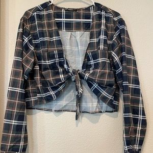 Tie front plaid shirt